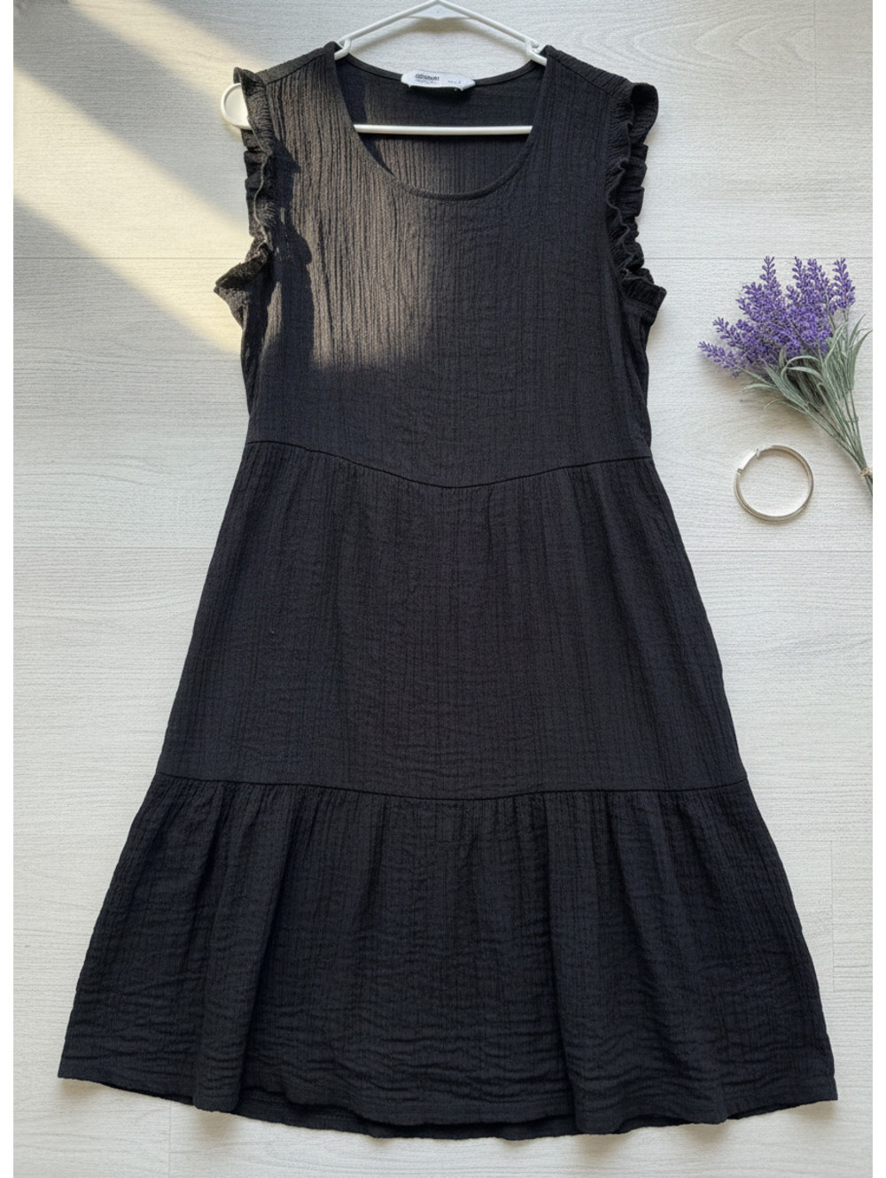 Sonoma Black Textured Sleeveless Dress with Ruffle Detail Size L